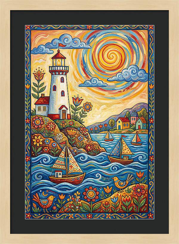 Bright Lighthouse By The Sea