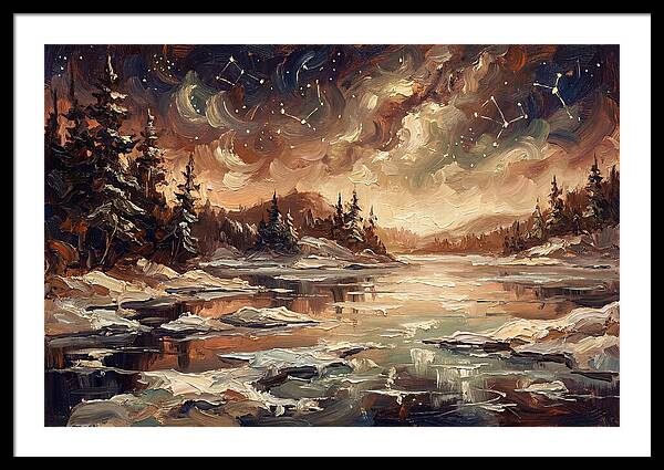 Brilliant Night Sky Over Frozen Winter