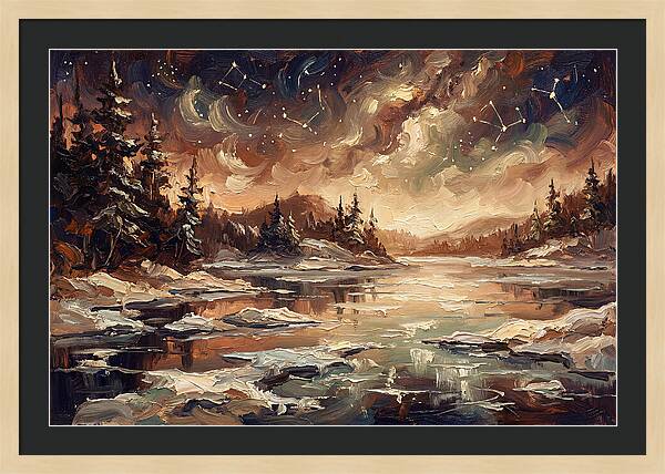 Brilliant Night Sky Over Frozen Winter