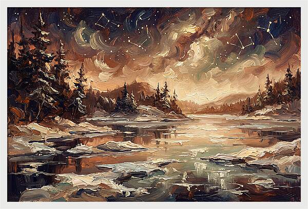 Brilliant Night Sky Over Frozen Winter