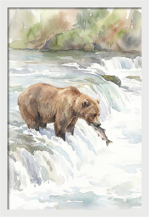 Brown Bear Fishing In Rapids