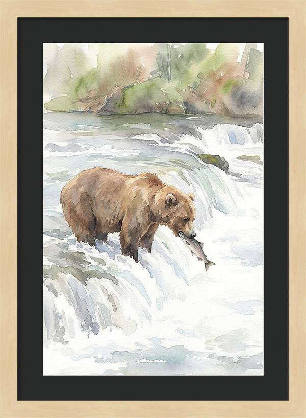 Brown Bear Fishing In Rapids