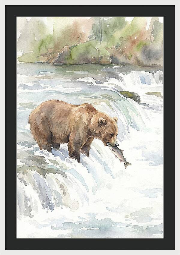 Brown Bear Fishing In Rapids