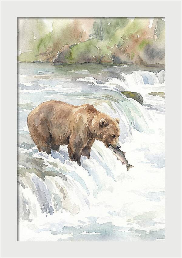 Brown Bear Fishing In Rapids