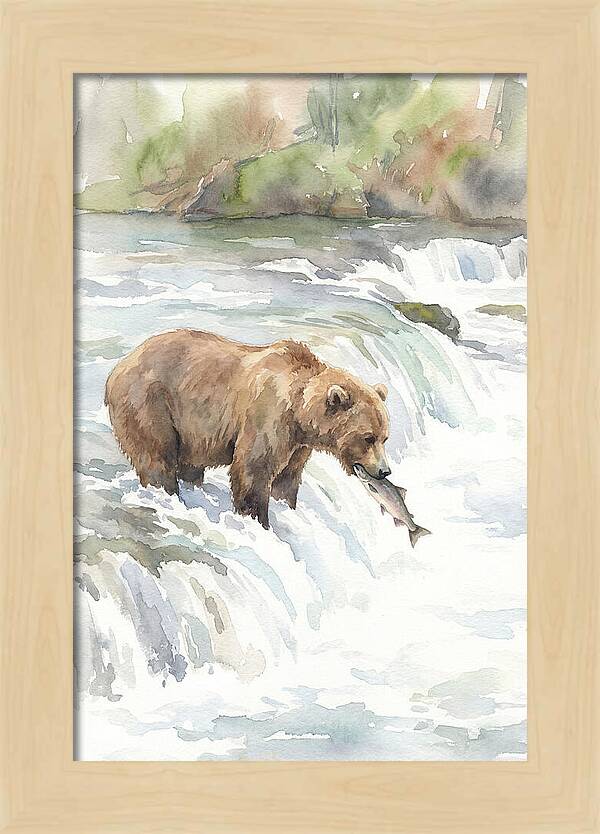 Brown Bear Fishing In Rapids