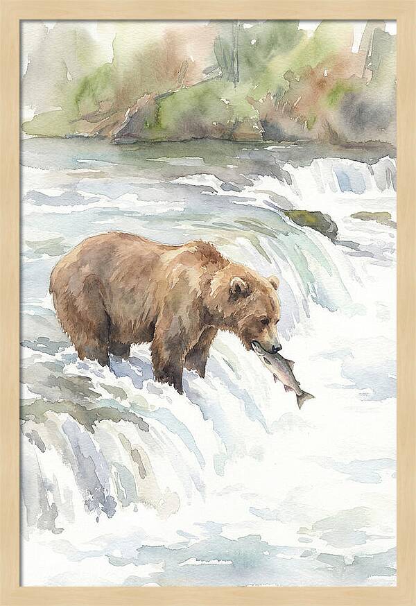 Brown Bear Fishing In Rapids