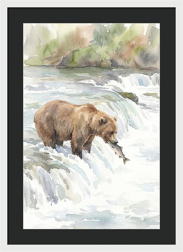 Brown Bear Fishing In Rapids