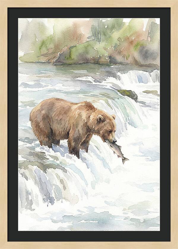 Brown Bear Fishing In Rapids