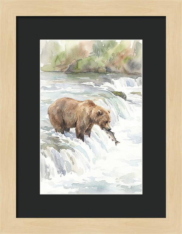 Brown Bear Fishing In Rapids