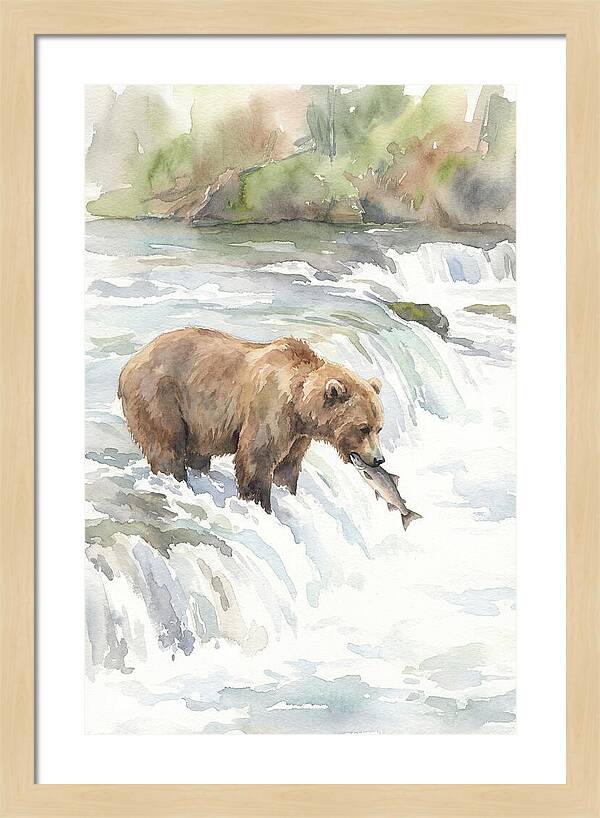 Brown Bear Fishing In Rapids