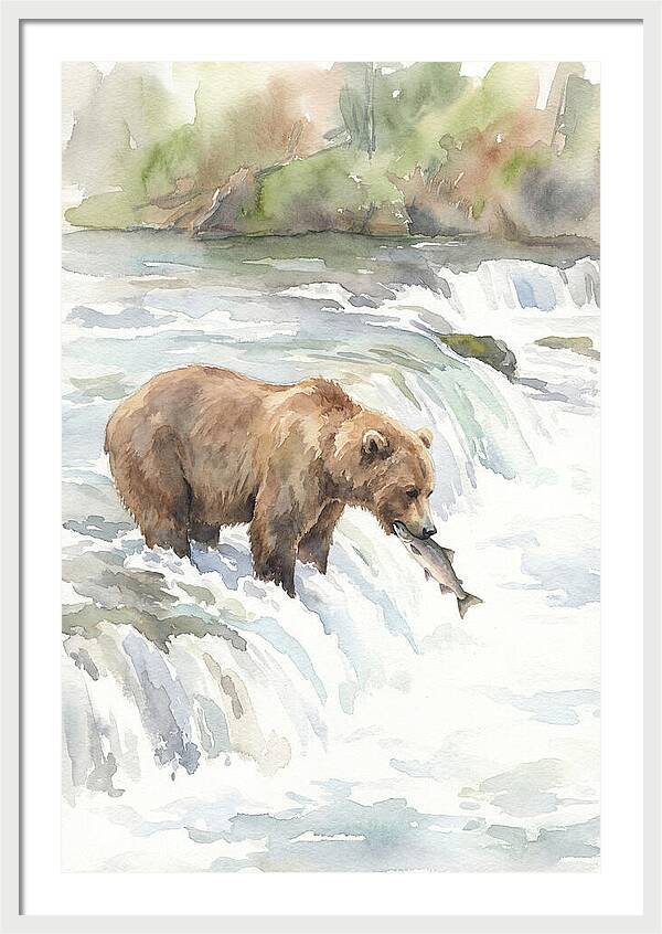 Brown Bear Fishing In Rapids