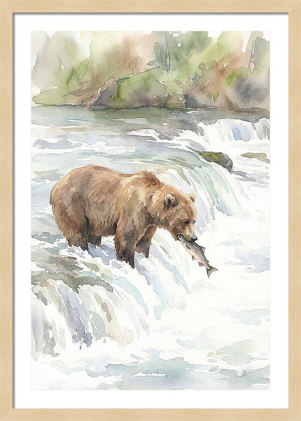 Brown Bear Fishing In Rapids