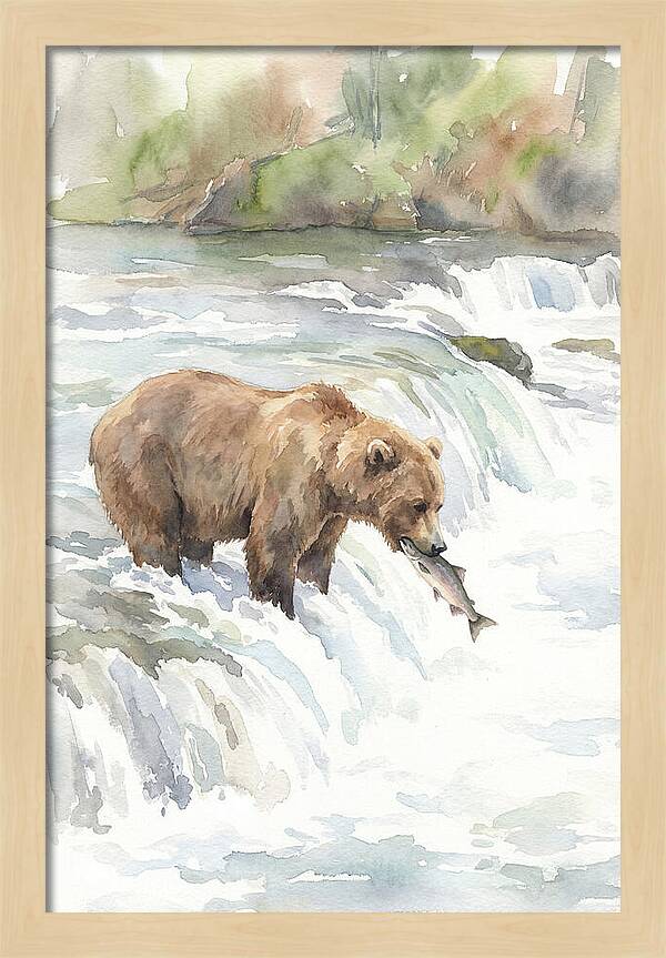 Brown Bear Fishing In Rapids