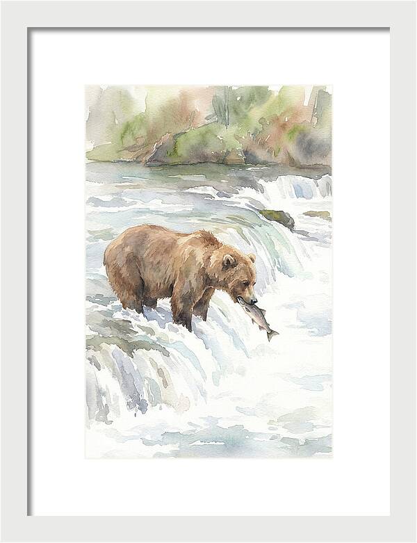 Brown Bear Fishing In Rapids