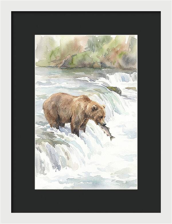 Brown Bear Fishing In Rapids