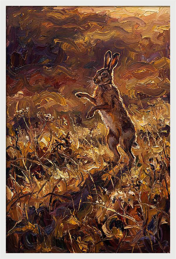 Brown Hare Boxing In Spring Field