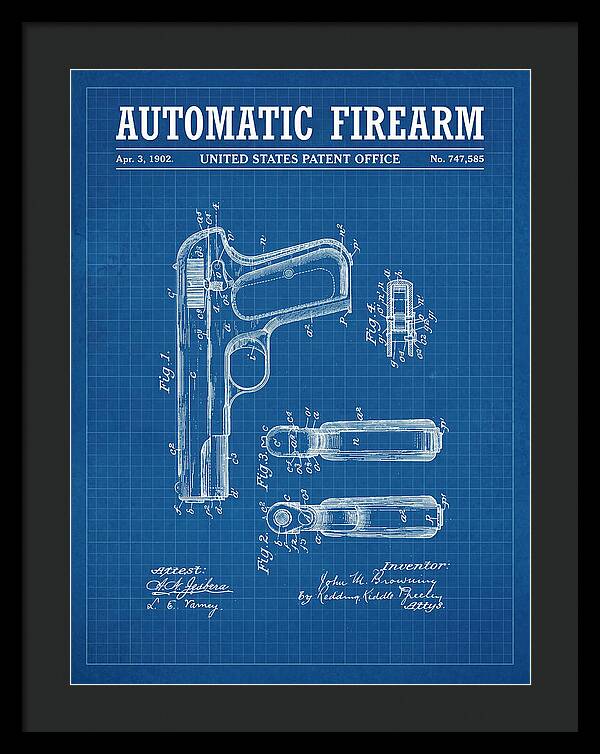 Browning Automatic Pistol Blueprint Patent Us747585