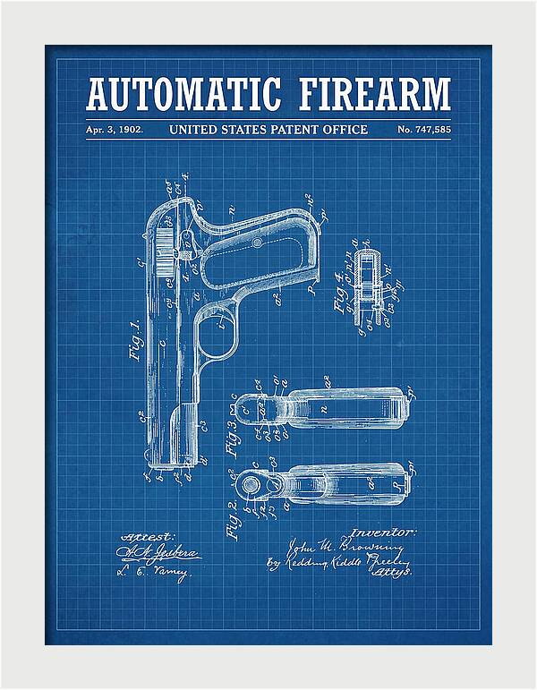 Browning Automatic Pistol Blueprint Patent Us747585