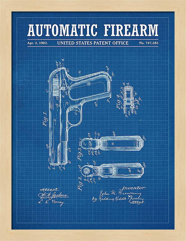 Browning Automatic Pistol Blueprint Patent Us747585