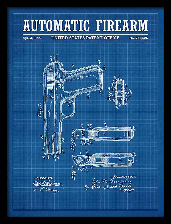 Browning Automatic Pistol Blueprint Patent Us747585