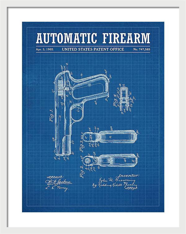Browning Automatic Pistol Blueprint Patent Us747585