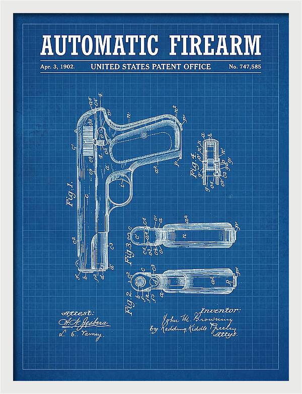 Browning Automatic Pistol Blueprint Patent Us747585