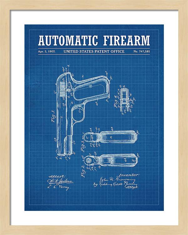 Browning Automatic Pistol Blueprint Patent Us747585