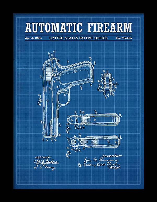 Browning Automatic Pistol Blueprint Patent Us747585