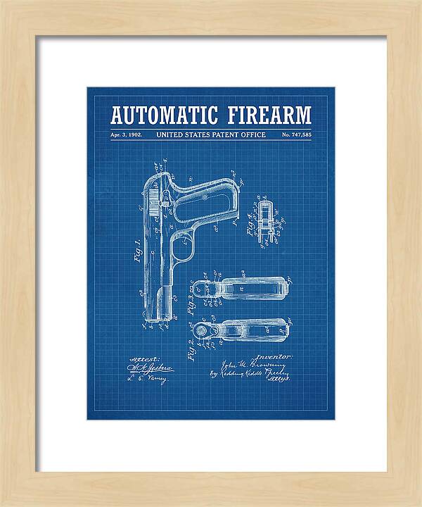 Browning Automatic Pistol Blueprint Patent Us747585