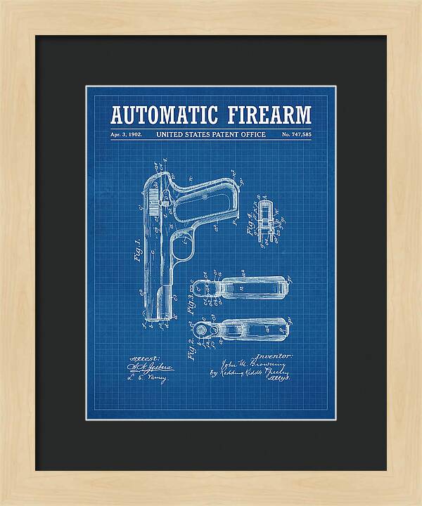 Browning Automatic Pistol Blueprint Patent Us747585