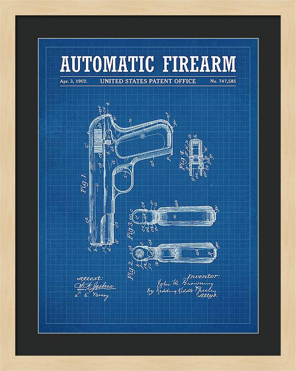 Browning Automatic Pistol Blueprint Patent Us747585