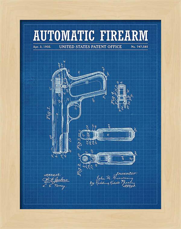 Browning Automatic Pistol Blueprint Patent Us747585