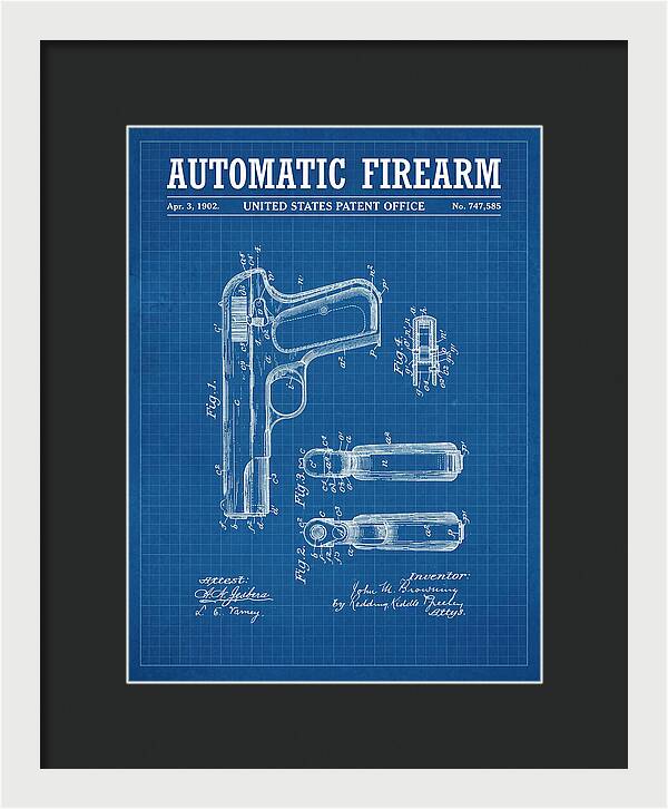 Browning Automatic Pistol Blueprint Patent Us747585
