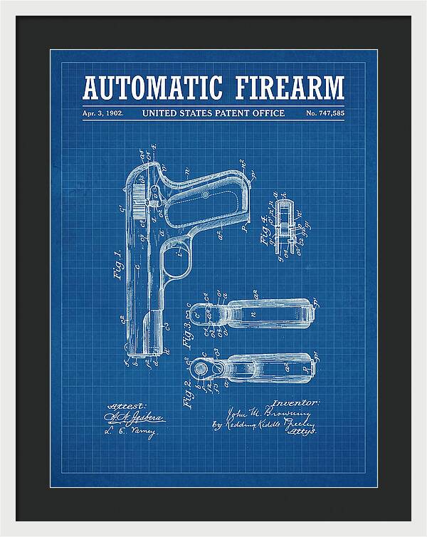 Browning Automatic Pistol Blueprint Patent Us747585