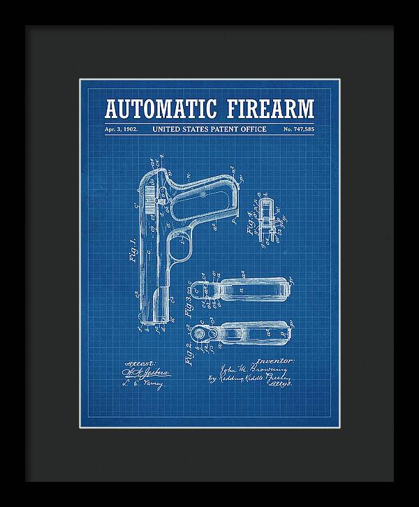 Browning Automatic Pistol Blueprint Patent Us747585
