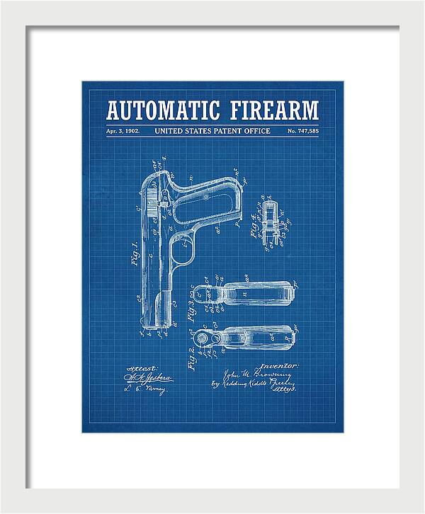Browning Automatic Pistol Blueprint Patent Us747585