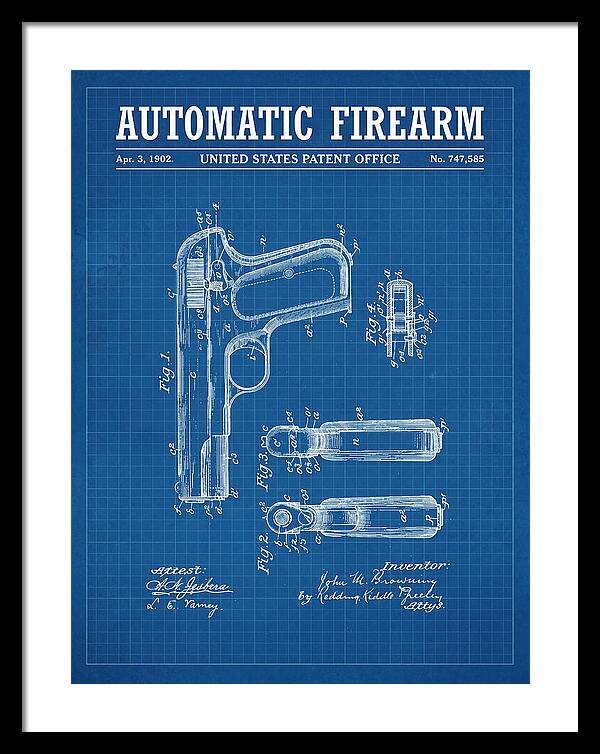 Browning Automatic Pistol Blueprint Patent Us747585
