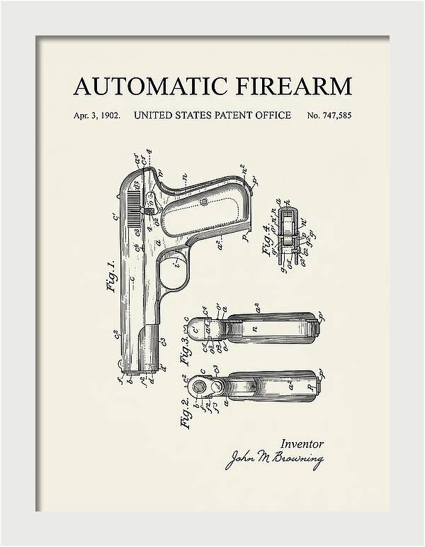 Browning Automatic Pistol Minimalist Patent Us747585