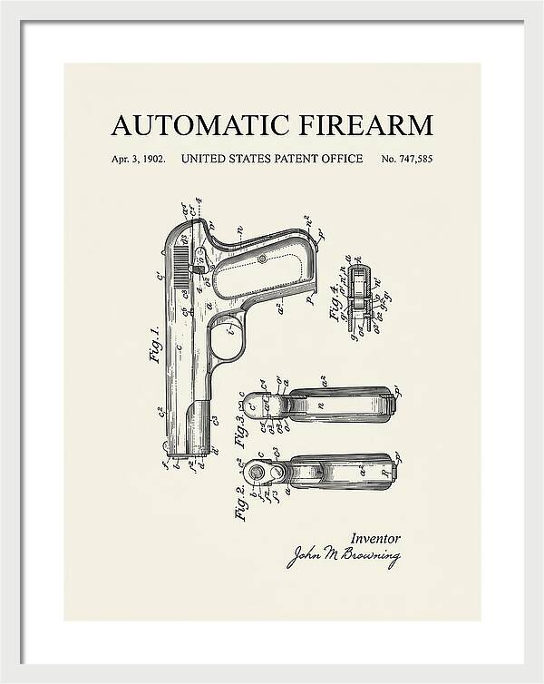 Browning Automatic Pistol Minimalist Patent Us747585