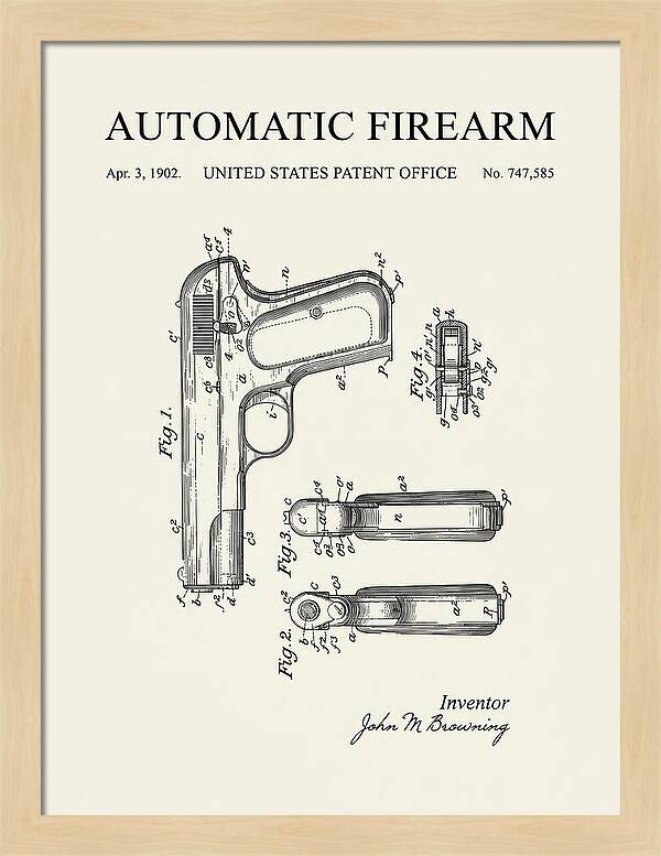 Browning Automatic Pistol Minimalist Patent Us747585