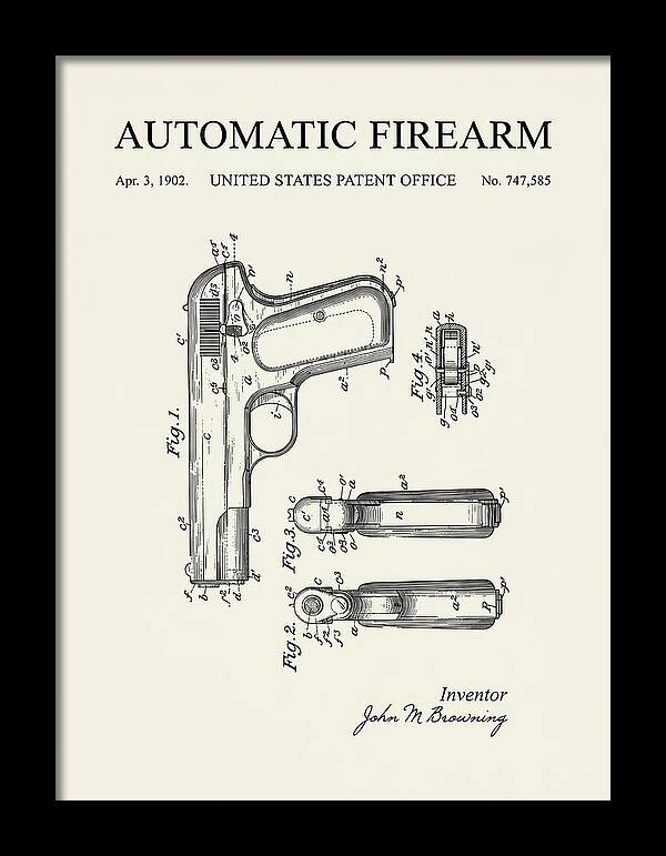 Browning Automatic Pistol Minimalist Patent Us747585