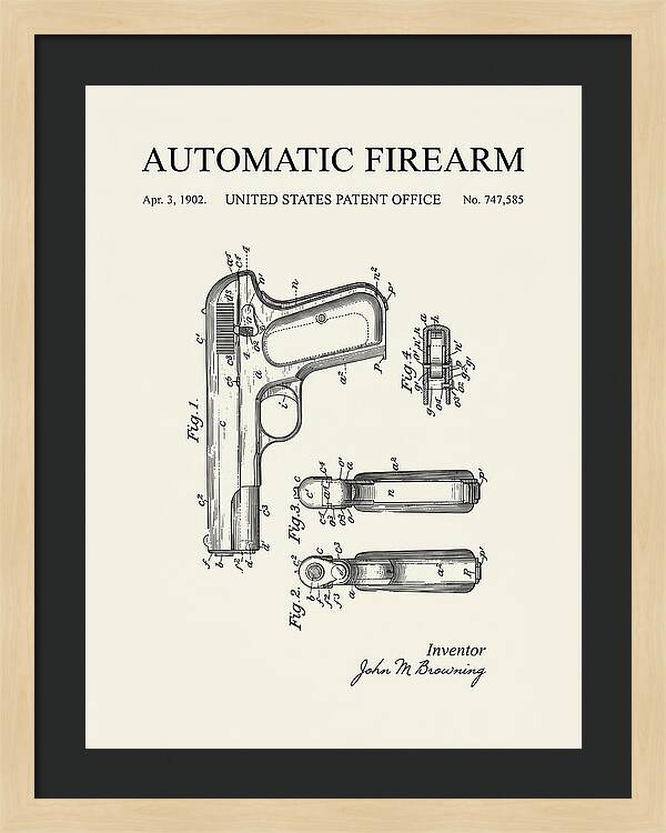 Browning Automatic Pistol Minimalist Patent Us747585