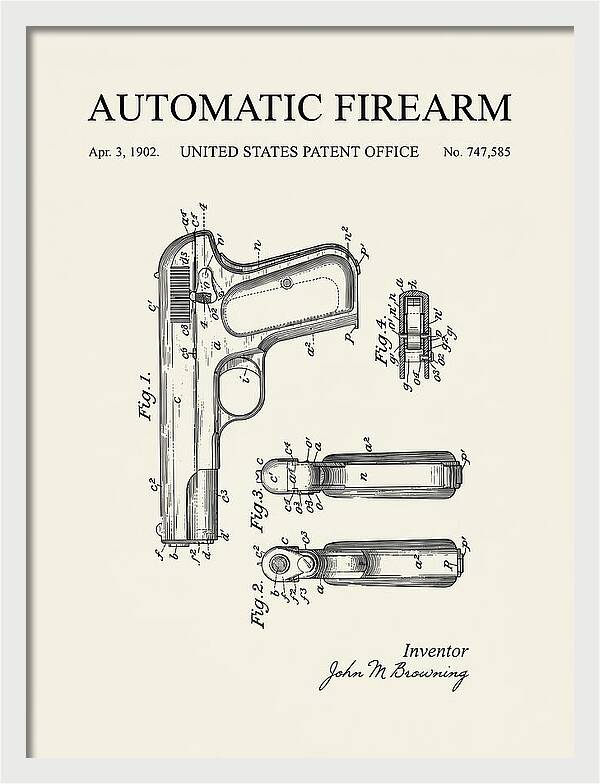 Browning Automatic Pistol Minimalist Patent Us747585