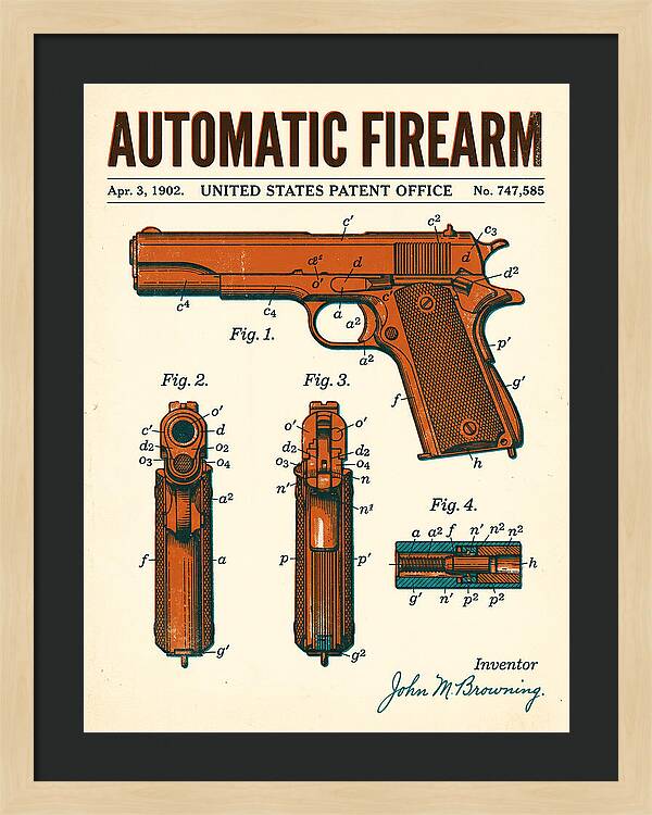 Browning Automatic Pistol Retro Patent Us747585