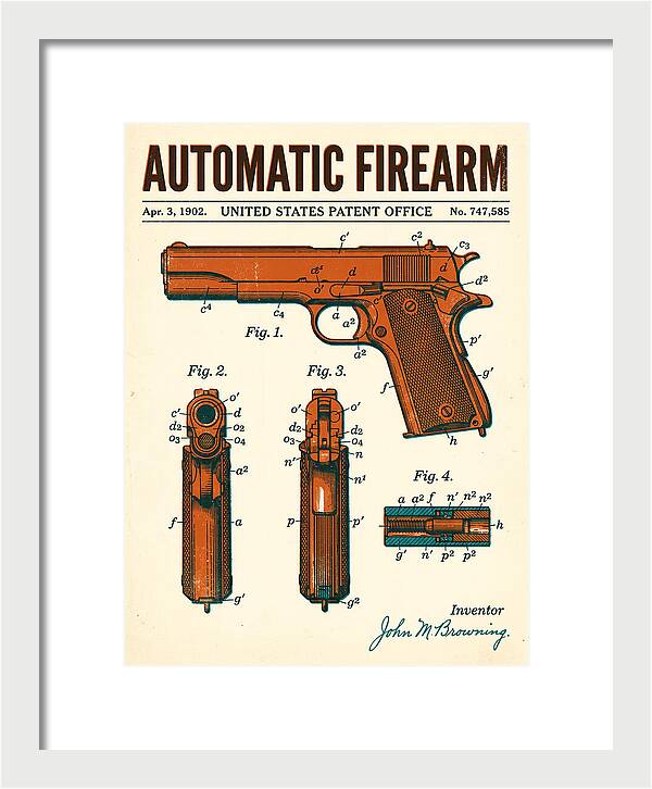 Browning Automatic Pistol Retro Patent Us747585
