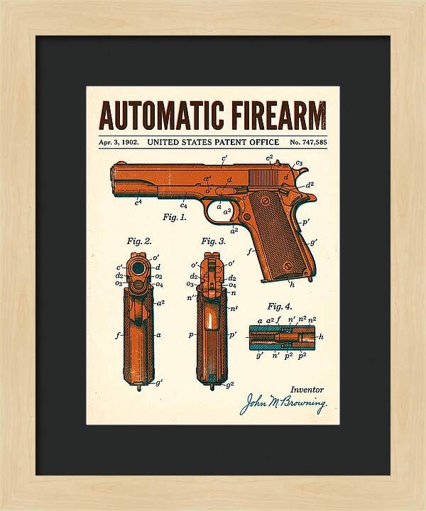 Browning Automatic Pistol Retro Patent Us747585