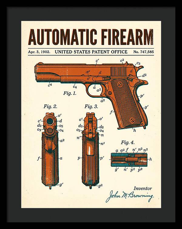 Browning Automatic Pistol Retro Patent Us747585