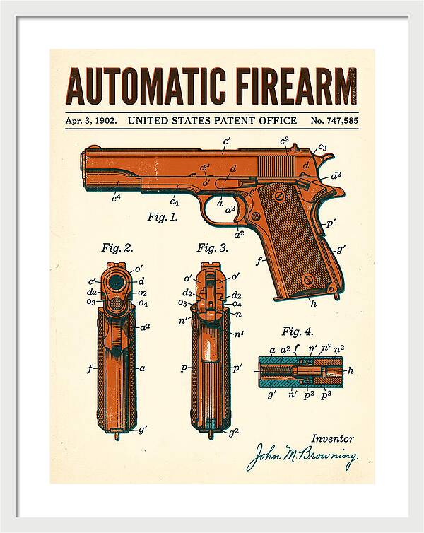 Browning Automatic Pistol Retro Patent Us747585