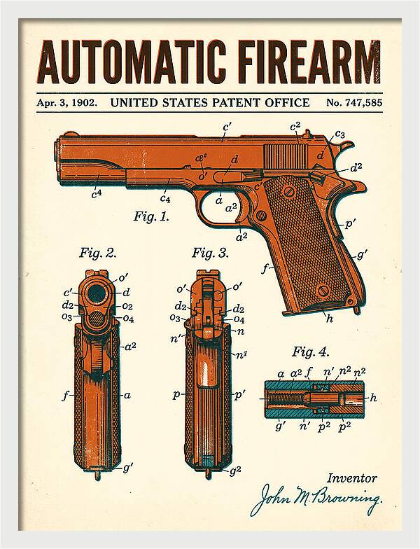 Browning Automatic Pistol Retro Patent Us747585