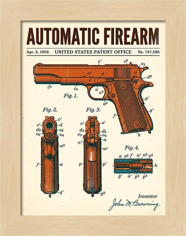 Browning Automatic Pistol Retro Patent Us747585
